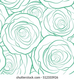 Seamless pattern of stylized green roses silhouette.