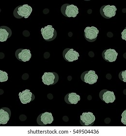 Seamless pattern of stylized green roses.
