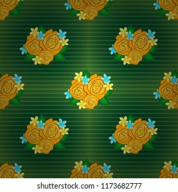 Seamless pattern with stylized green, yellow and brown roses with green leaves. Vintage floral background. Can be use as digital paper, fills or print off onto fabric.