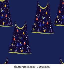 Seamless pattern with stylized grunge rainy dress