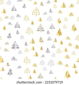 Seamless pattern with stylized hand drawn doodle Christmas trees. Vector christmas texture
