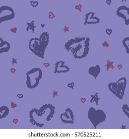 Seamless Pattern with Stylized hand-drawn Hearts. St. Valentine's Day or Weddings Design Element. Doodle Sketch Childlike Style. Vector background.