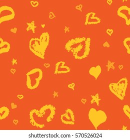 Seamless Pattern with Stylized hand-drawn Hearts. St. Valentine's Day or Weddings Design Element. Doodle Sketch Childlike Style. Vector background.