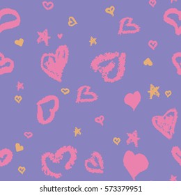 Seamless Pattern with Stylized hand-drawn Hearts. St. Valentine's Day or Weddings Design Element. Doodle Sketch Childlike Style. Vector background. Stock vector