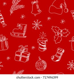 Seamless pattern with a stylized hand-drawn New Year elements