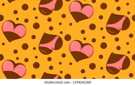 Seamless pattern with Stylized Heart icons with underwear, ass in bikini and boobs in bra. Good for Valentine’s Day/love greeting card, poster, banner, logo, icon for lingerie shop or sex shop