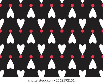 SEAMLESS PATTERN OF STYLIZED HEART AND POLKA DOT. IN SYNC WITH CIRCUS ACT THEME. IDEAL FOR BABY OUTFITS, NIGHTWEAR, SLEEPWEAR, SWEATERS, JUMPERS, GIFT WRAP HEART SEAMLESS PATTERN IN VECTOR