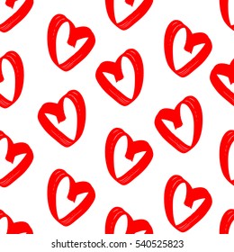 Seamless pattern with stylized hearts. Hand drawn vector graphic elements. Fluent sketchy style.