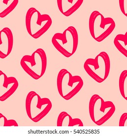 Seamless pattern with stylized hearts. Hand drawn vector graphic elements. Fluent sketchy style.