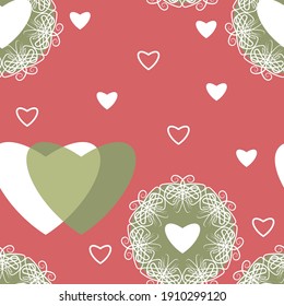 Seamless pattern with stylized hearts on a pink background. Vector illustration
