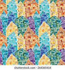 Seamless pattern with stylized houses