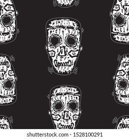 Seamless pattern of stylized human skull mask