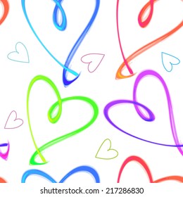 seamless pattern with stylized image of glowing hearts