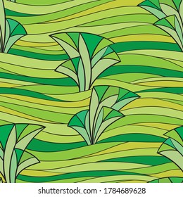 Seamless pattern. Stylized image of nature. Abstract trees. Vector illustration in art nouveau style. 