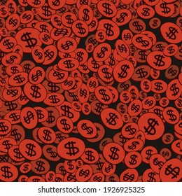 seamless pattern of stylized images of coins in dark orange colors
