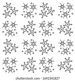 Ein nahtloses Muster stylisierter Bilder von Mikroben? Viren und Bakterien/ Kann für die Gestaltung medizinischer Websites, ironischer Geschenke während der Quarantänezeit verwendet werden