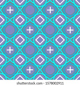 Seamless pattern with stylized lattice ornament with white rhombuses and crosses. Lilac background. Vector illustration