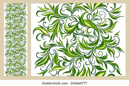 Seamless pattern of stylized leaves and branches