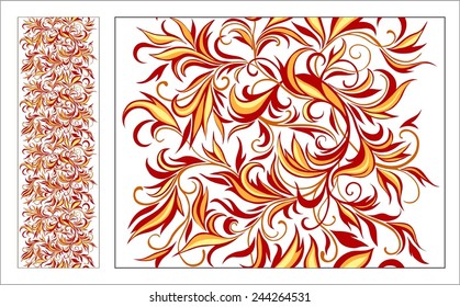 Seamless pattern of stylized leaves and branches