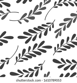 seamless pattern with stylized leaves in gray, wallpaper ornament, wrapping paper, plants background
