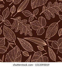 seamless pattern of stylized leaves in monochrome colors, anti-stress ornament