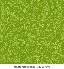 Seamless pattern of stylized leaves on a green background