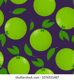 Seamless Pattern with Stylized Lime. Fresh Citrus Fruit Background with Green Petals. Seamless Pattern with Vector Lime for Wallpaper, Tablecloth, Paper, Fabric, Textile, Illustration, Design.