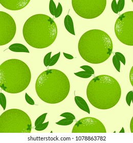 Seamless Pattern with Stylized Lime. Fresh Citrus Fruit Background with Green Petals. Seamless Pattern with Vector Lime for Wallpaper, Tablecloth, Paper, Fabric, Textile, Illustration, Design.