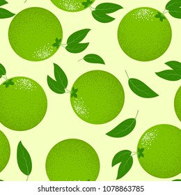 Seamless Pattern with Stylized Lime. Fresh Citrus Fruit Background with Green Petals. Seamless Pattern with Vector Lime for Wallpaper, Tablecloth, Paper, Fabric, Textile, Illustration, Design.