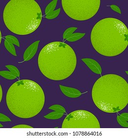 Seamless Pattern with Stylized Lime. Fresh Citrus Fruit Background with Green Petals. Seamless Pattern with Vector Lime for Wallpaper, Tablecloth, Paper, Fabric, Textile, Illustration, Design.