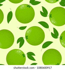 Seamless Pattern with Stylized Lime. Fresh Citrus Fruit Background with Green Petals. Seamless Pattern with Vector Lime for Wallpaper, Tablecloth, Paper, Fabric, Textile, Illustration, Design.