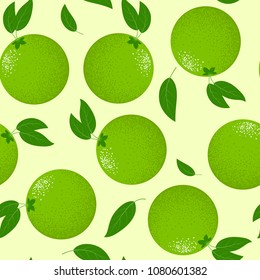 Seamless Pattern with Stylized Lime. Fresh Citrus Fruit Background with Green Petals. Seamless Pattern with Vector Lime for Wallpaper, Tablecloth, Paper, Fabric, Textile, Illustration, Design.