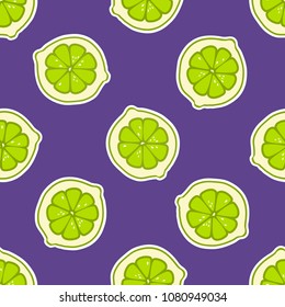 Seamless Pattern with Stylized Lime. Fresh Citrus Fruit Background with Green Petals. Seamless Pattern with Vector Lime for Wallpaper, Tablecloth, Paper, Fabric, Textile, Illustration, Design.