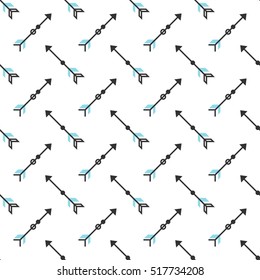 Seamless pattern with stylized linear arrows. Blue and grey vector background. Modern geometric design. Trendy ethnic illustration