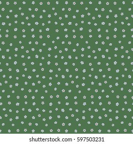 Seamless pattern of stylized little flowers in orange, green and gray colors. Vector illustration. Seamless background with hand drawn flowers and plants.