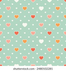 Seamless pattern with stylized Love or heart shapes in soft pastel colors, suitable for fabric design, gift wrapper, and wallpaper.