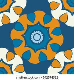 Seamless Pattern Stylized Mandala Vintage Decorative Elements in brown and blue. Oriental pattern vector. Islamic, Arabian, Indian, Turkish, Pakistan, Chinese, Moroccan, Ottoman, Persian motifs