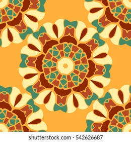Seamless Pattern Stylized Mandala Vintage Decorative Elements in brown and green. Oriental pattern vector. Islamic, Arabian, Indian, Turkish, Pakistan, Chinese, Moroccan, Ottoman, Persian motifs