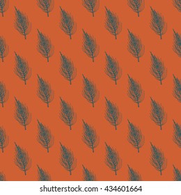 Seamless pattern with stylized meadow horsetail plant