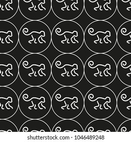 Seamless pattern of a stylized monkey in profile. black and white.