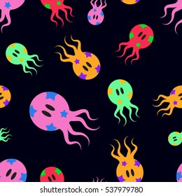 Seamless pattern with stylized octopuses