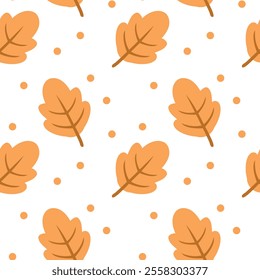 Seamless pattern of stylized orange leaves and small dots, ideal for autumn-themed designs and decorations