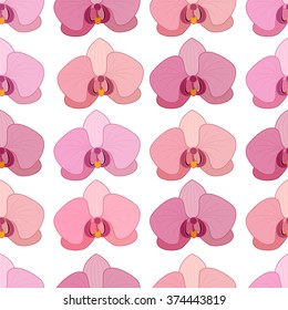 Seamless pattern with stylized orchids.   Endless texture for your design, romantic greeting cards, announcements, fabrics.
