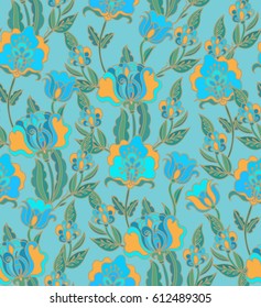 Seamless pattern with stylized Orchids plants