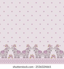 Seamless pattern with stylized ornamental elephants