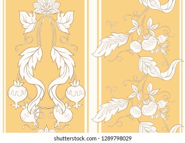Seamless pattern with stylized ornamental flowers in retro, vintage style. Jacobin embroidery.  In soft yellow colors.