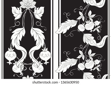 Seamless pattern with stylized ornamental flowers in retro, vintage style. Jacobin embroidery.  Black-and-white graphics. Vector illustration.