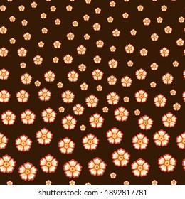 Seamless pattern with stylized ornamental flowers in retro, vintage style. Jacobin embroidery. Colored vector illustration in red and green colors on brown background