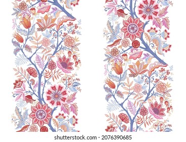 Seamless pattern with stylized ornamental flowers in retro, vintage style. Colored vector illustration. Isolated on white background.