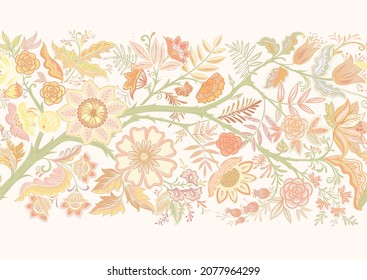 Nahtloses Muster mit stilisierten Zierblumen im Retro-, Vintage-Stil. Vektorgrafik in sanften Farben